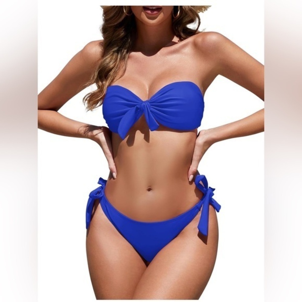 Women's Strap Removable Bandeau Bikini Set Knot Two Piece Swimsuit Side Tie M